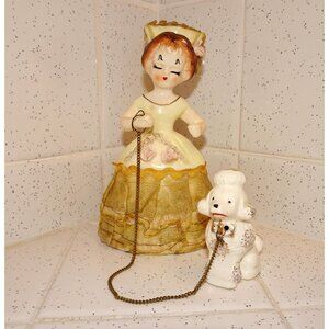 Vintage Ceramic Women & Poodle Figurine Southern Belle antique lady walking dog